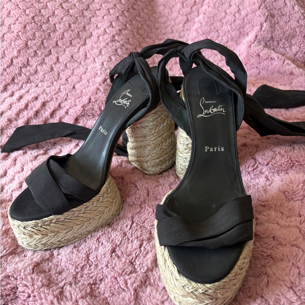 Christian Louboutin Black Platform Espadrille Sandals